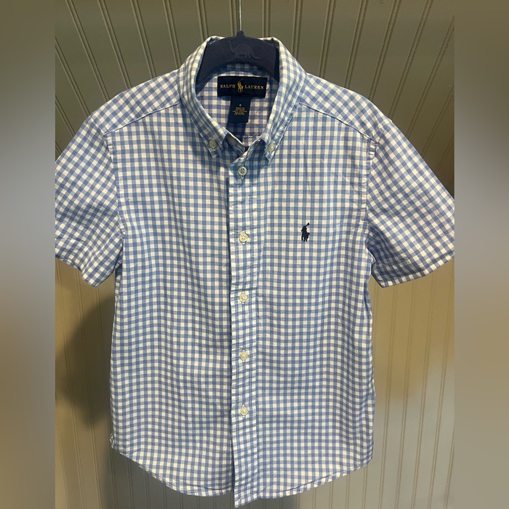 Ralph Lauren Blue and White Checkered Boy’s Shirt